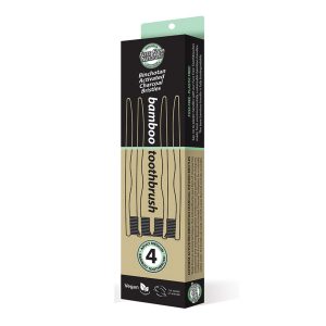 Toothbrush Bamboo Activated Charcoal Medium x 4 Pack