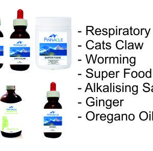 Respiratory Formula + Cats Claw + Worming + Super Food + Alkalising Salts + Ginger + Oregano Oil